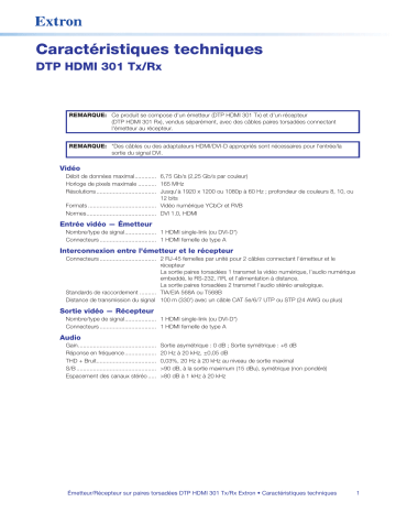 Extron DTP HDMI 301 spécification | Fixfr