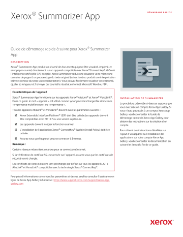 Summarizer App | Xerox App Gallery Guide de démarrage rapide | Fixfr