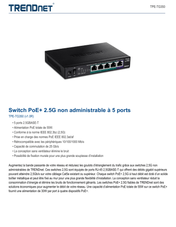 Trendnet TPE-TG350 5-Port Unmanaged 2.5G PoE+ Switch Fiche technique | Fixfr