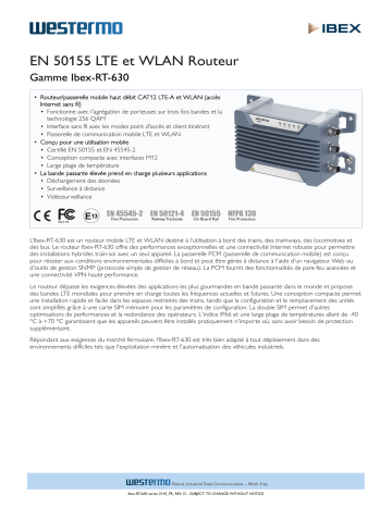 Westermo Ibex-RT-630 EN 50155 LTE and WLAN Router Fiche technique | Fixfr