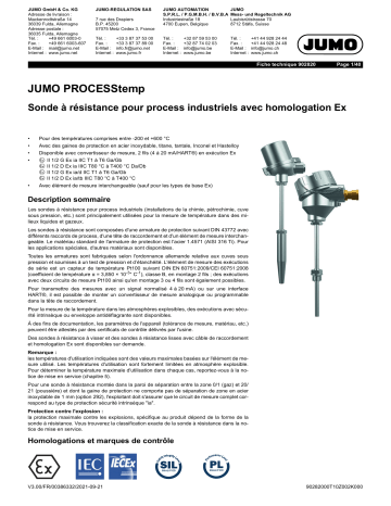 JUMO PROCESStemp RTD Probe for Process Technology Fiche technique | Fixfr