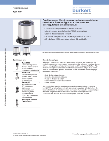 Burkert 8694 Digital electropneumatic positioner Fiche technique | Fixfr