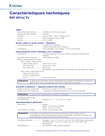 Extron DVI 201xi Tx spécification | Fixfr