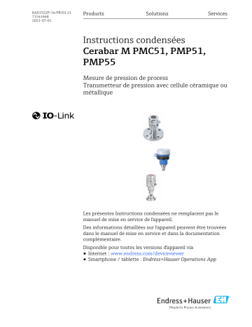 Endres+Hauser Cerabar M PMC51, PMP51, PMP55 IO-Link Manuel utilisateur | Fixfr