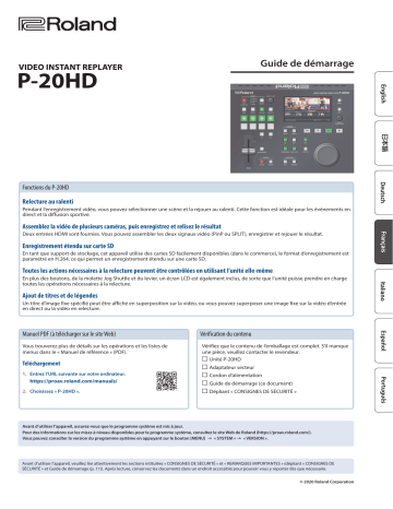 Roland P-20HD 视频即时回放系统 Mode d'emploi | Fixfr