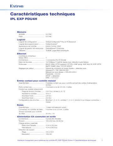 Extron IPL EXP PDU4H spécification | Fixfr