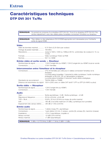 Extron DTP DVI 301 spécification | Fixfr