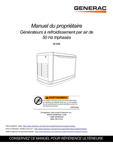 Generac 20 kVA G0070780 Standby Generator Manuel utilisateur | Fixfr