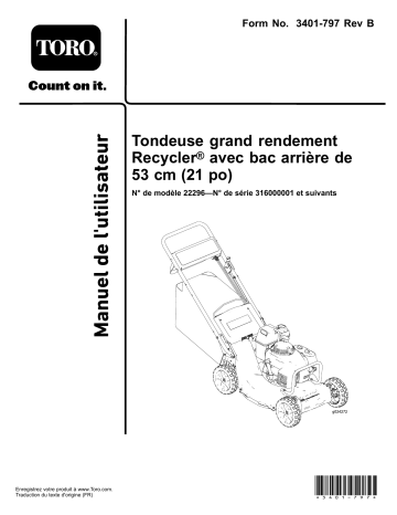 Toro 21in Heavy-Duty Recycler/Rear Bagger Lawn Mower Walk Behind Mower Manuel utilisateur | Fixfr