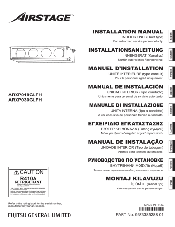 ARXP018GLFH | Fujitsu ARXP030GLFH Installation manuel | Fixfr