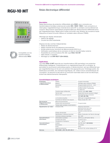 Circutor RGU-MT Reclosing earth leakage relay Fiche technique | Fixfr