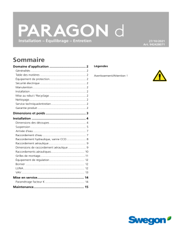 Swegon PARAGONd Mode d'emploi | Fixfr