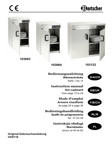 Bartscher 103063 Hot cupboard, 1D, 55-60 plates Mode d'emploi | Fixfr