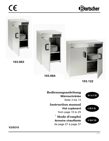 Bartscher 103122 Hot cupboard, 2D, 110-120 plates Mode d'emploi | Fixfr