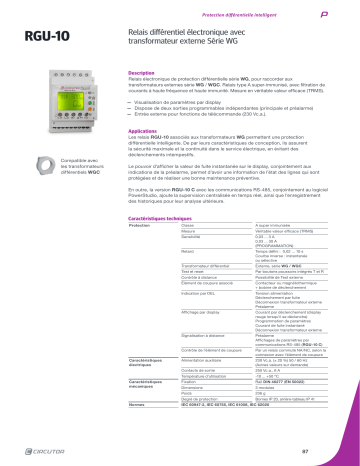 Circutor RGU10 Earth leakage relay Fiche technique | Fixfr