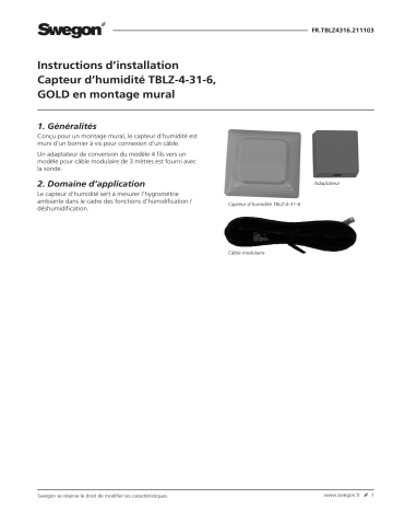 Swegon TBLZ-4-31-6 Capteur d’humidité Mode d'emploi | Fixfr