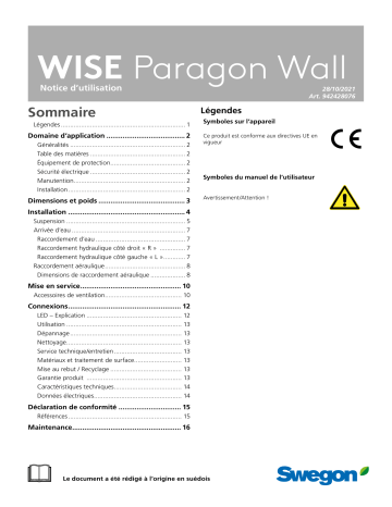 Swegon WISE Paragon Wall Mode d'emploi | Fixfr