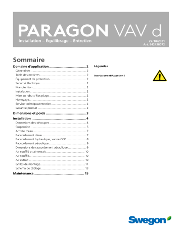 Swegon PARAGON VAV d Mode d'emploi | Fixfr