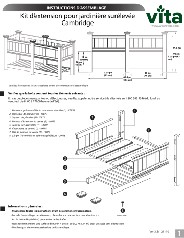 Vita CLASSIC Cambridge Elevated Garden Extension Kit Mode d'emploi | Fixfr