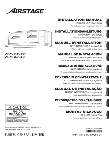 ARXC060GTEH | Fujitsu ARXC045GTEH Installation manuel | Fixfr