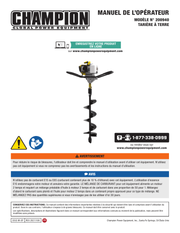 Champion Power Equipment 200940 52 cc 2-Cycle Auger Manuel utilisateur | Fixfr