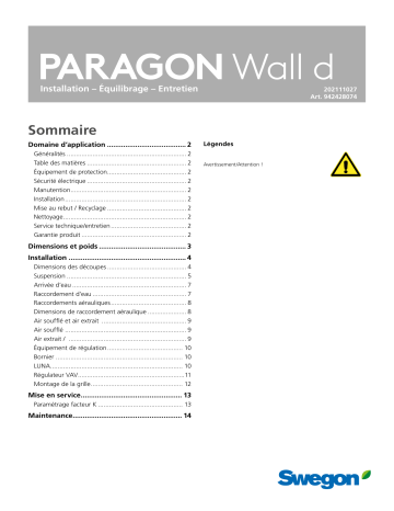 Swegon PARAGON Wall d Mode d'emploi | Fixfr