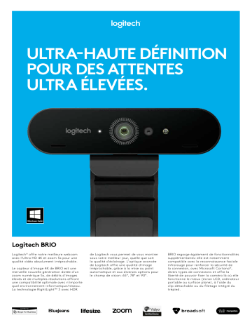 Logitech Brio Ultra HD Pro Webcam spécification | Fixfr