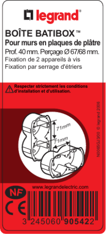 Legrand 090542 Boîte à Encastrer Batibox Plaque de Plâtre spécification | Fixfr