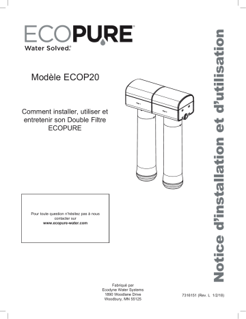 KX Technologies EcoPure ECOP20 Système de Filtration à Deux Étapes Filtres à Eau à Installer sous L'évier Manuel utilisateur | Fixfr