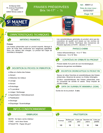 St MAMET les Vergers ST MAMET Depuis 1953 Fraise 415g Manuel utilisateur | Fixfr