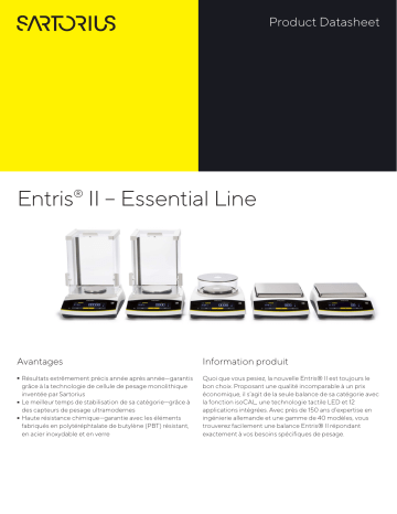 Essential Line Precision Balance 2,200 g|100 mg, External Adjustment | Essential Line Precision Balance 1,200 g|10 mg, Internal Adjustment | Essential Line Analytical Balance 120 g|0.1 mg, Internal Adjustment | Entris II Essential Line Precision Balance 4,200 g|10 mg, External Adjustment Manuel utilisateur | Fixfr