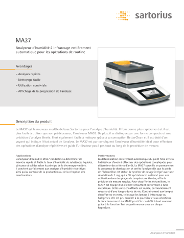 Infrared Moisture Analyzer, 70g, 1mg | MA37 IR Moisture Analyzer, 70g, 1mg Manuel utilisateur | Fixfr