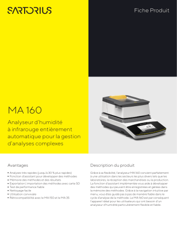 MA160 Infrared Moisture Analyzer Manuel utilisateur | Fixfr