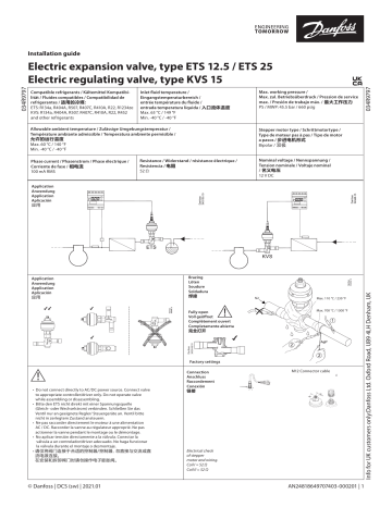 Danfoss ETS 12.5 Electric expansion valve, type / 25 Electric regulating valve, type KVS 15 Guide d'installation | Fixfr