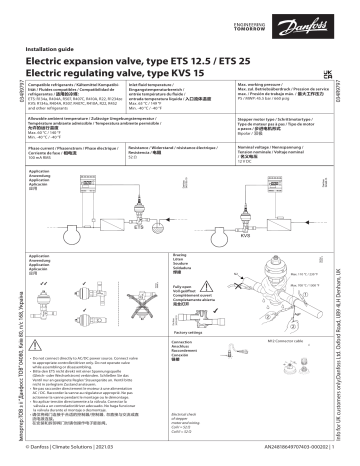 Danfoss ETS 12.5 Electric expansion valve, type / 25 Electric regulating valve, type KVS 15 Guide d'installation | Fixfr
