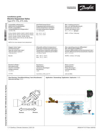 ETS 250L | Danfoss ETS 175L Electric Expansion Valve_ETS , 250L Guide d'installation | Fixfr