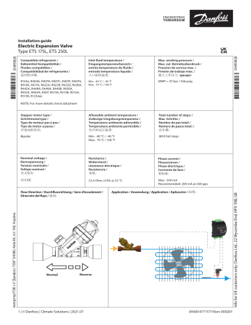 ETS 250L | Danfoss ETS 175L Electric Expansion Valve_ETS , 250L Guide d'installation | Fixfr