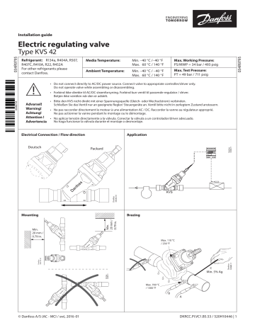 Danfoss KVS 42 Electronic regulating valve, Type Guide d'installation | Fixfr