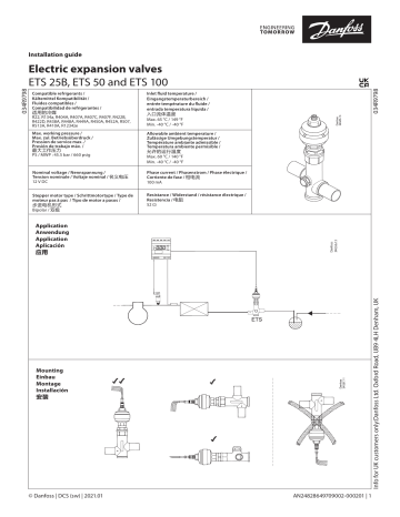 Danfoss ETS 25B Electric expansion valves, types , 50 and 100 Guide d'installation | Fixfr