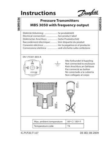 Danfoss MBS 3050 Pressure transmitter Guide d'installation | Fixfr