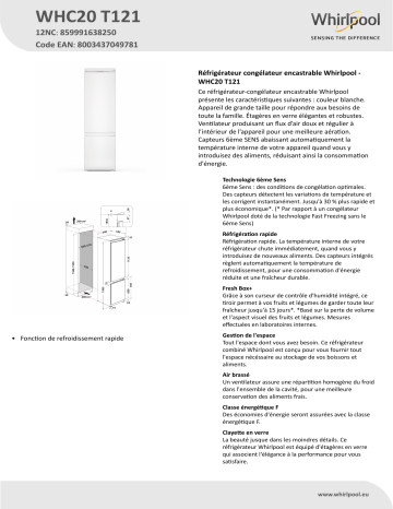 Whirlpool WHC20 T121 Fridge/freezer combination Manuel utilisateur | Fixfr