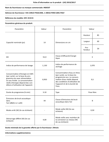 Indesit DFC 2C24 B Dishwasher Manuel utilisateur | Fixfr