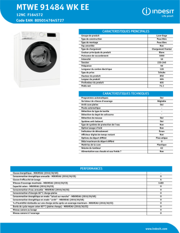 Indesit MTWE 91484 WK EE Washing machine Manuel utilisateur | Fixfr