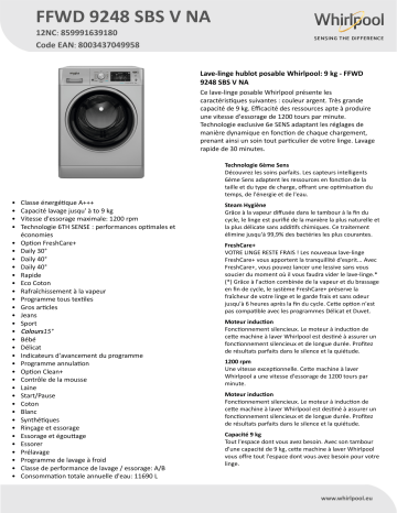 Whirlpool FFWD 9248 SBS V NA Washing machine Manuel utilisateur | Fixfr