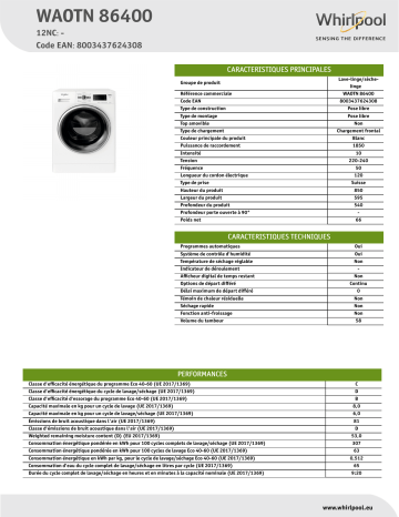 Whirlpool WAOTN 86400 Washer dryer Manuel utilisateur | Fixfr