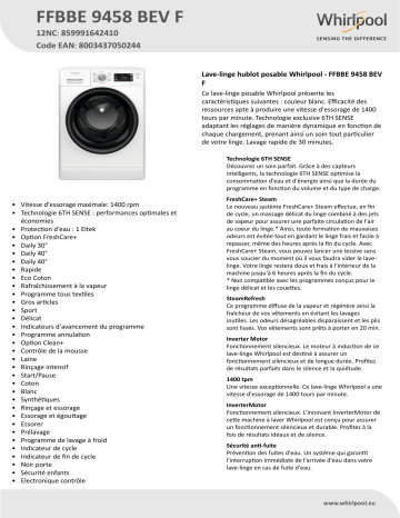 Whirlpool FFBBE 9458 BEV F Washing machine Manuel utilisateur | Fixfr