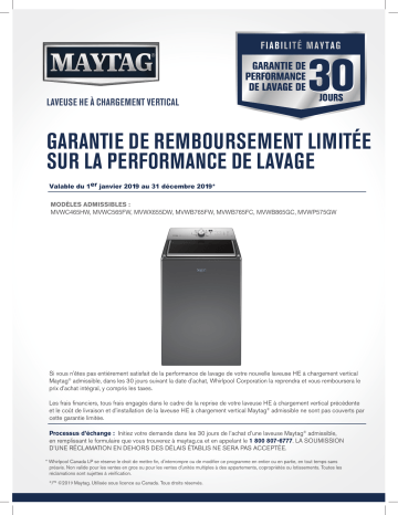 Maytag MVWC565FW 28 Inch Top Load Washer Mode d'emploi | Fixfr