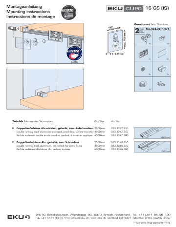 Hafele 405.82.228 Sliding Door Hardware  Mode d'emploi | Fixfr