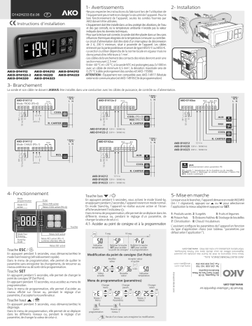 AKO Darwin Thermometers, thermostats and electronic controllers (1, 2 and 3 relays) Guide d'installation | Fixfr