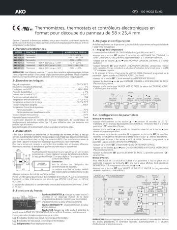 AKO Thermometers, thermostats and electronic controllers, 58 x 25,4 AKO-13xxx Mode d'emploi | Fixfr